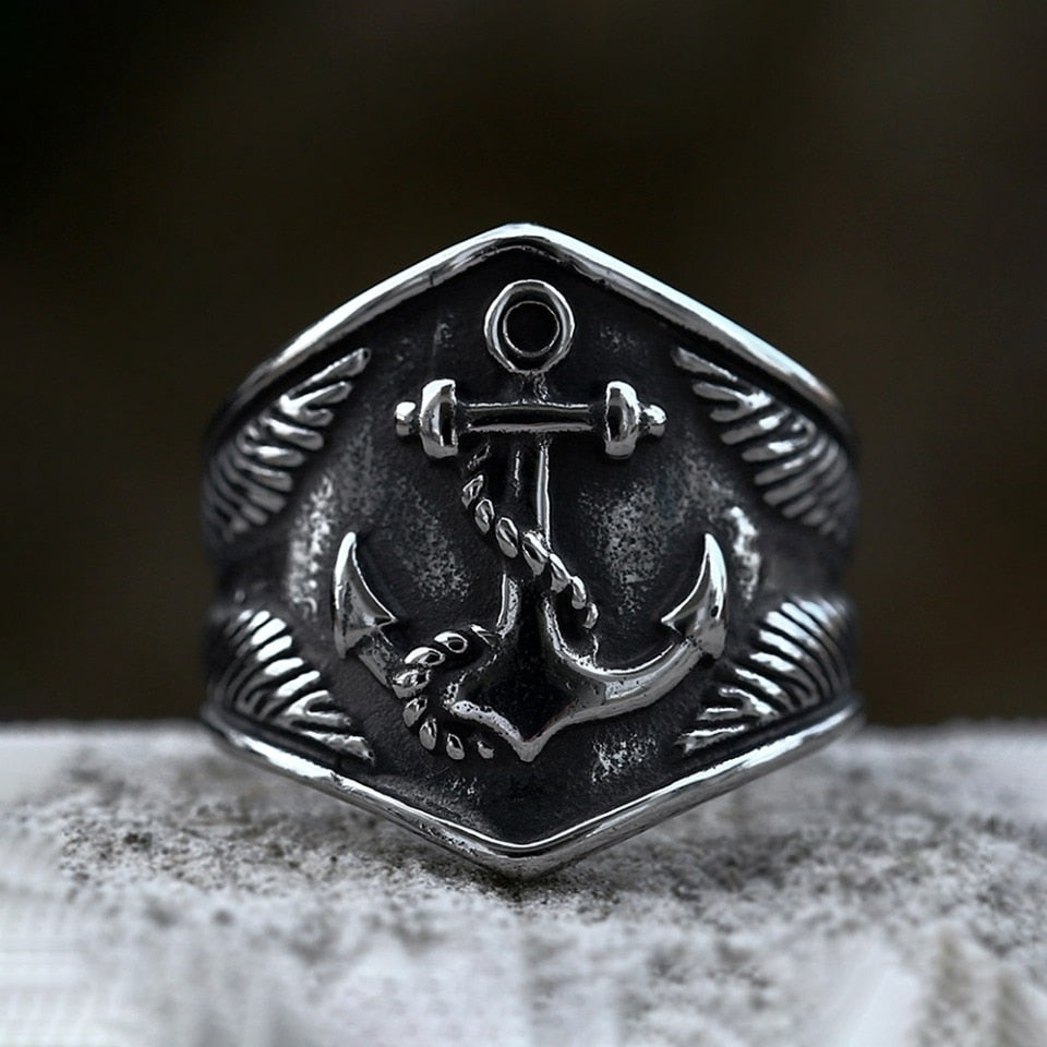 Gothic Vintage Stainless Steel Viking Anchor Ring For Men Women