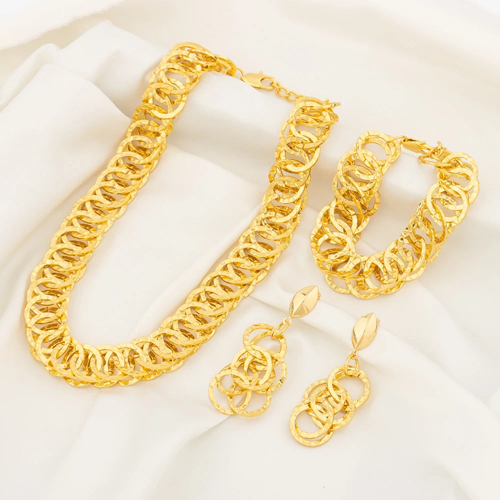 Luxury Necklace Jewelry Set For Women Dubai Gold Color Copper Jewellery