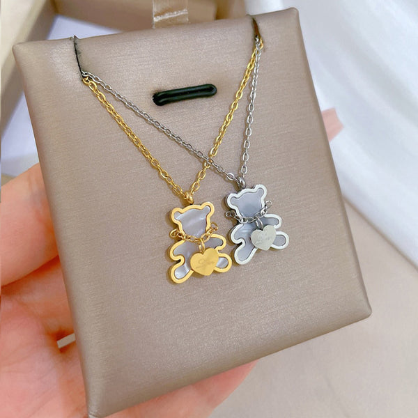 Gold Plated  Natural Shells Cute Bear Pendant Neckalce For Women