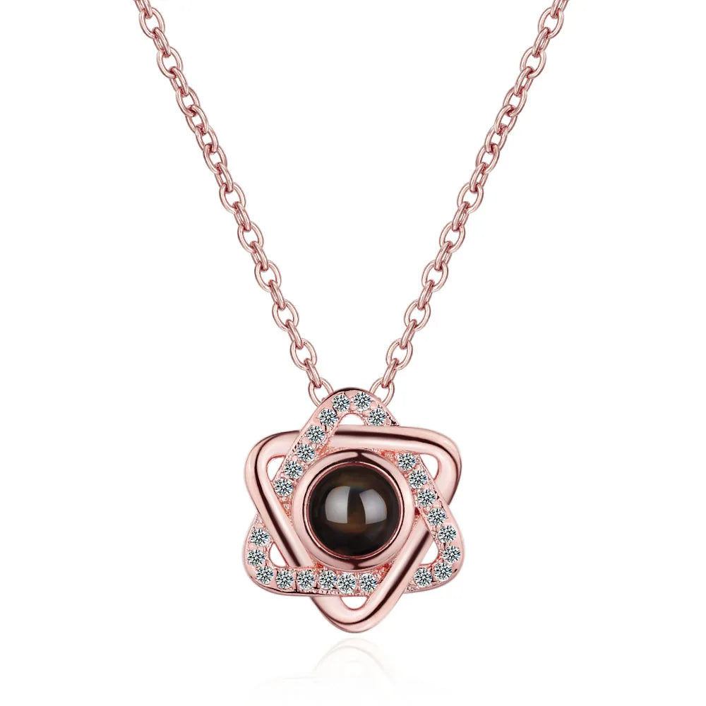 Hexagram Projection Necklace With Luxury Rose Gift Box 100 Languages I Love You Pendant