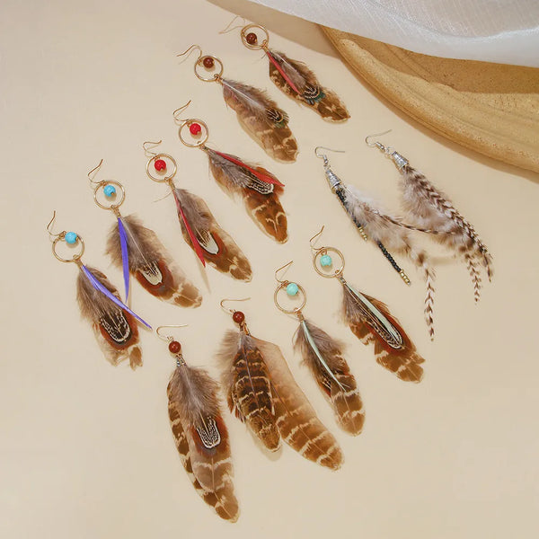 Vintage Simple Elegant Long Feather Earrings for Women