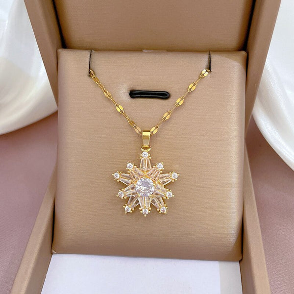 Luxury Jewelry Full Crystal Snowflake Pendant Necklace For Women