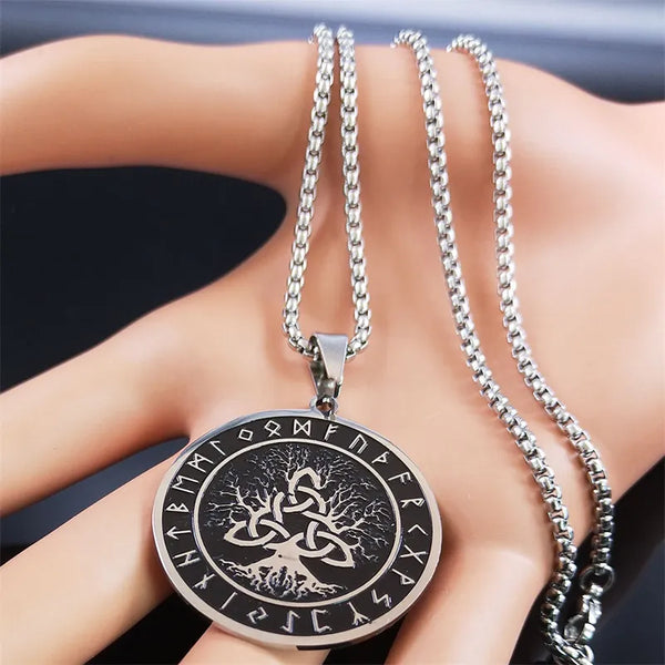 Viking Odin Norse Amulet Rune Trinity Knot Necklace Stainless Steel Wicca Tree of Life Necklaces