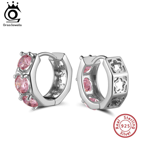 5A Clear Pink Cubic Zirconia Hoop Earrings