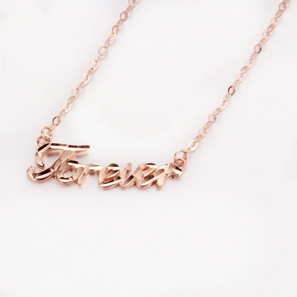 New indesign 585 purple gold plated 14k rose gold letter necklace for women