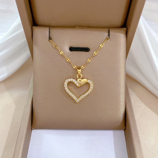 Gold Plated Hollow Out Heart Pendant Necklace For Women