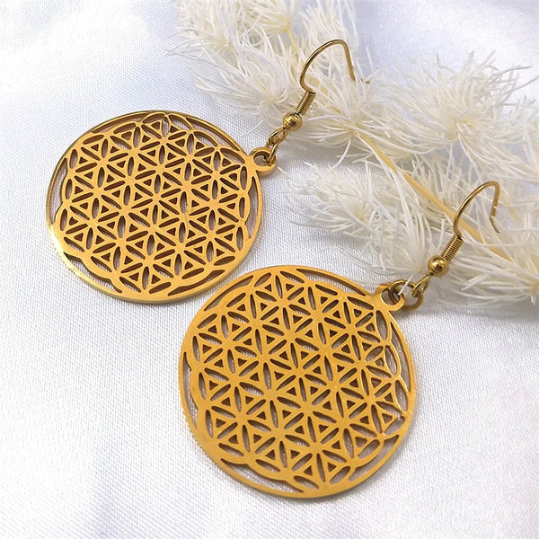 Yoga Flower of Life Stainless Steel Dangle Earrings Women