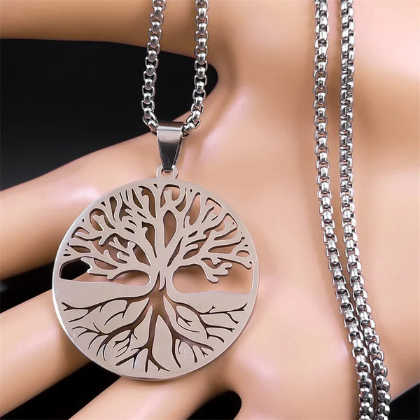 Tree of Life Chain Necklace for Women Men Stainless Steel Silver Color Lucky Amulet Chain Necklaces