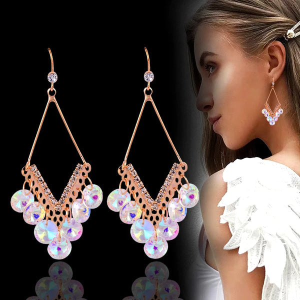 Letter Shape Crystal Earrings Yellow Gold Silver Color Cubic Zirconia wedding accessories Earrings