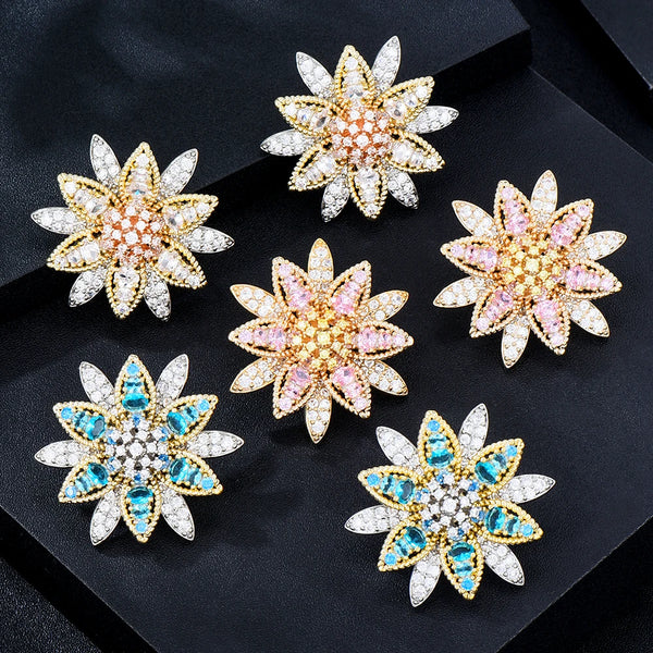 New Shiny Flowers Earrings For Women Bridal Wedding Girl Daily Surper Jewelry