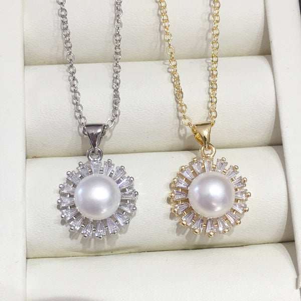 925 Silver And 18K Gold Plating Jewelry 100% Real Natural Pearl Necklaces