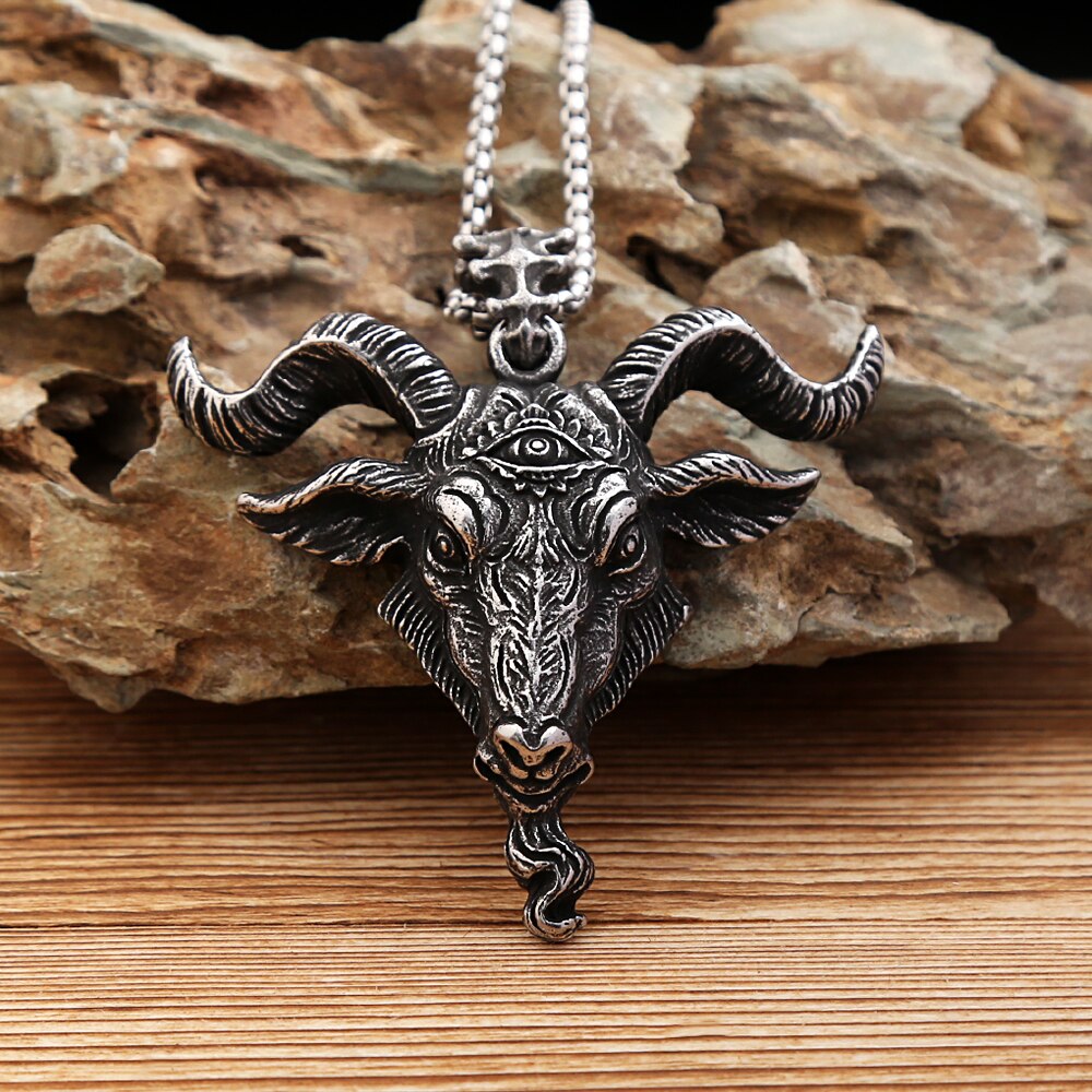 Gothic Vintage Mens Viking Lucifer Satan Bull's Head Pendant Necklace