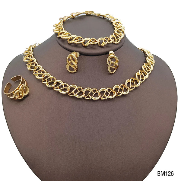 Hollow Out  Alloy Necklace Dubai Ethiopian Gold Color Jewelry Earring Bracelet Ring For Women