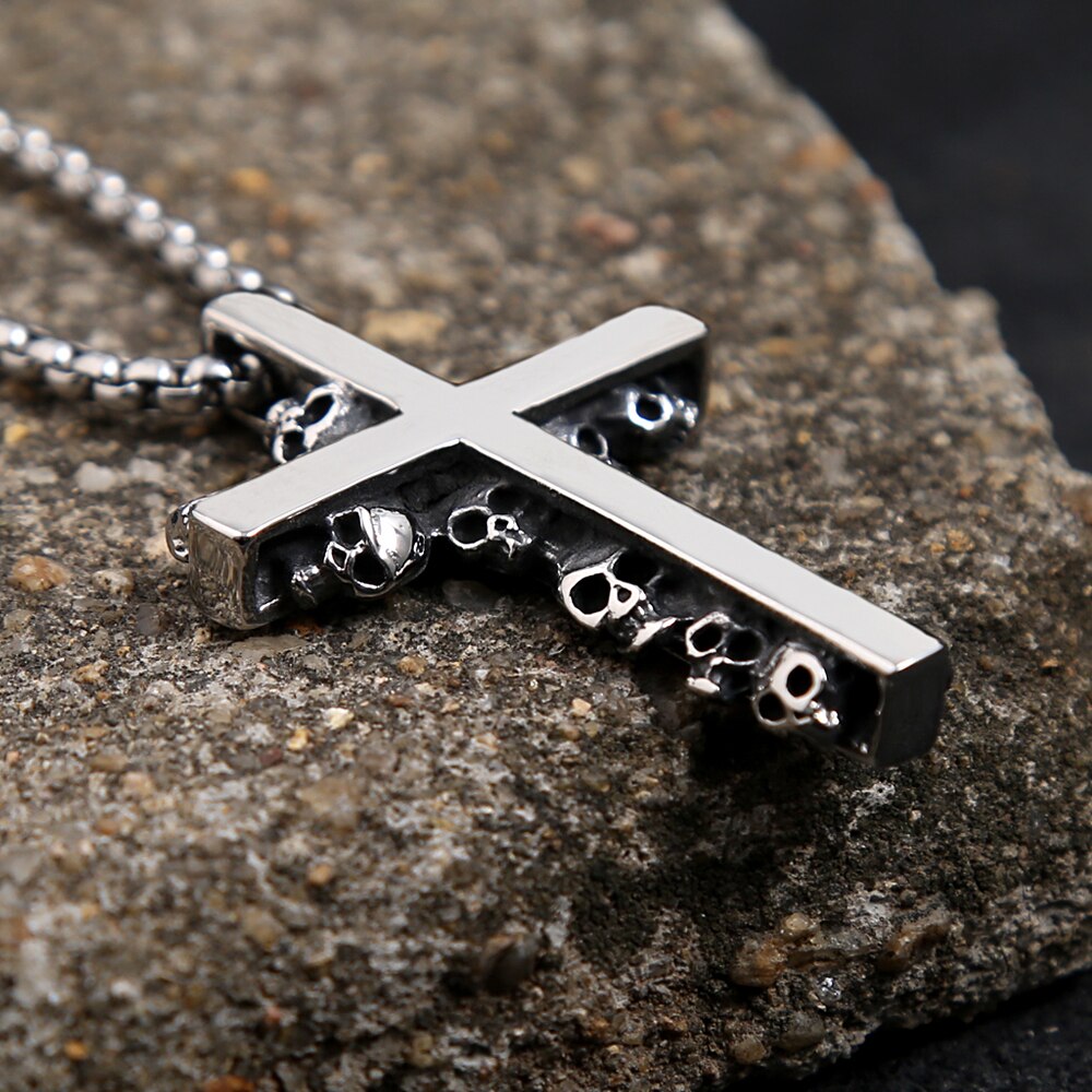 Gothic Men's Vintage Stainless Steel Cross Pendant Necklace