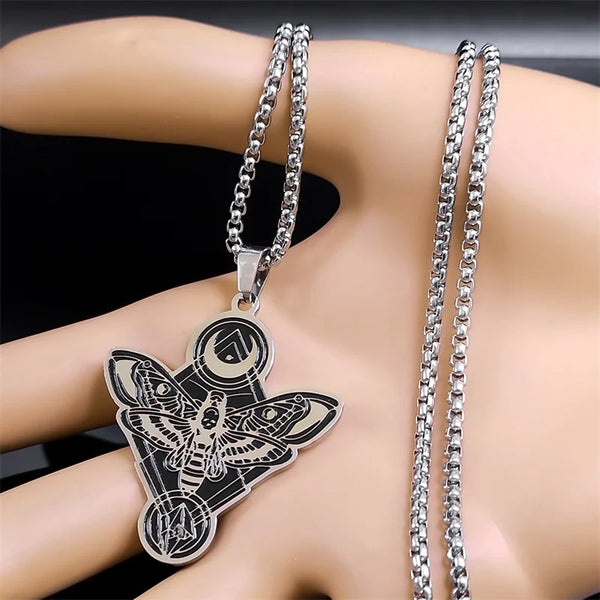 Witchcraft Moth Moon Chain Necklaces for Women Men