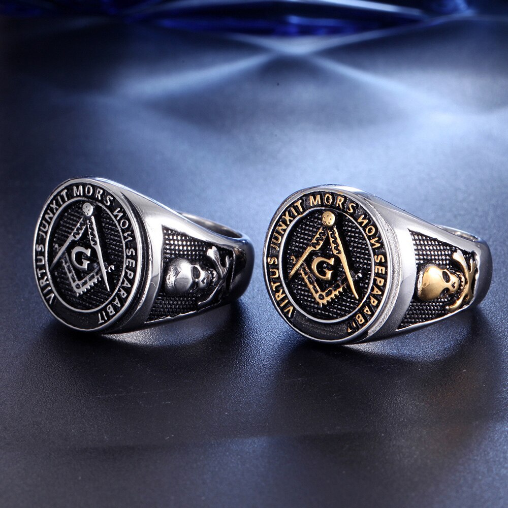 Vintage Letter G Stainless Steel Masonic Ring For Men