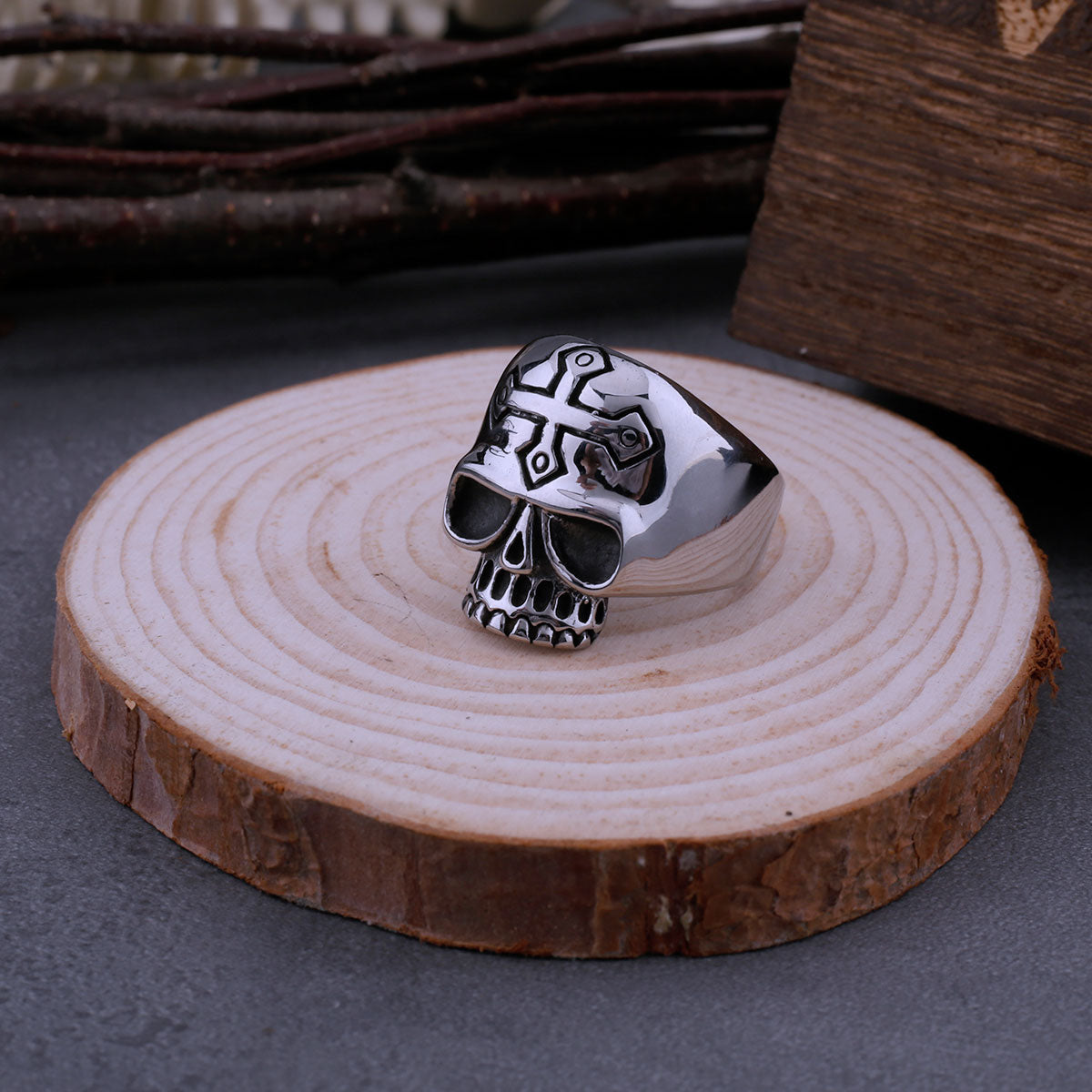 Stainless Steel Cross Skull Heavy Duty Ring Men's