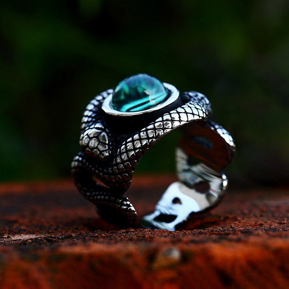 Vintage Creative Double Snake Head Stone Ring Punk Men Woman