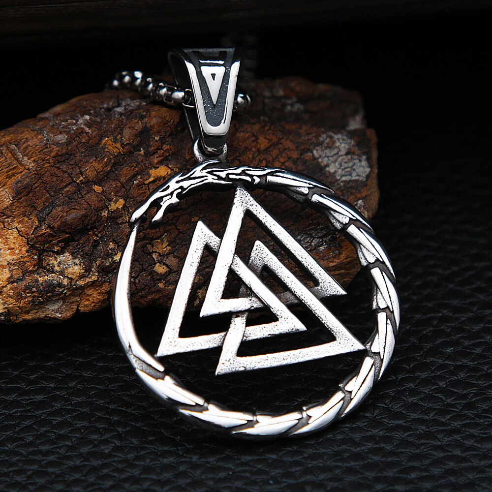 Vintage Stainless Steel Viking Valknut Pendant Necklace Men Women