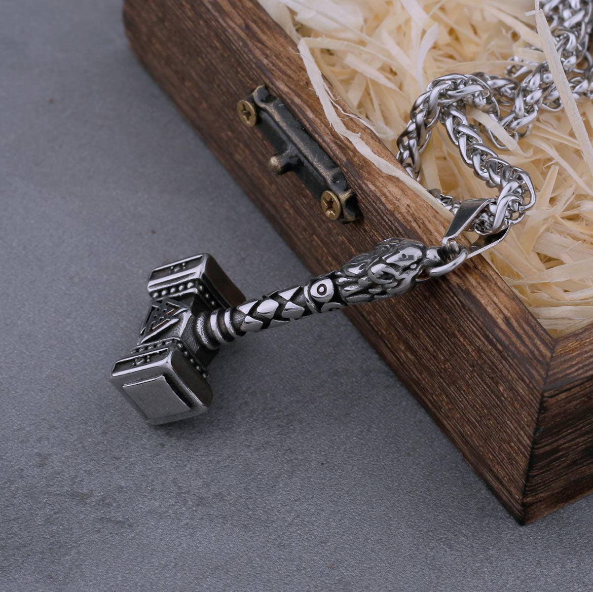 Stainless Steel Vintage Viking Thor's Hammer with Norwegian Rune Necklace Men's