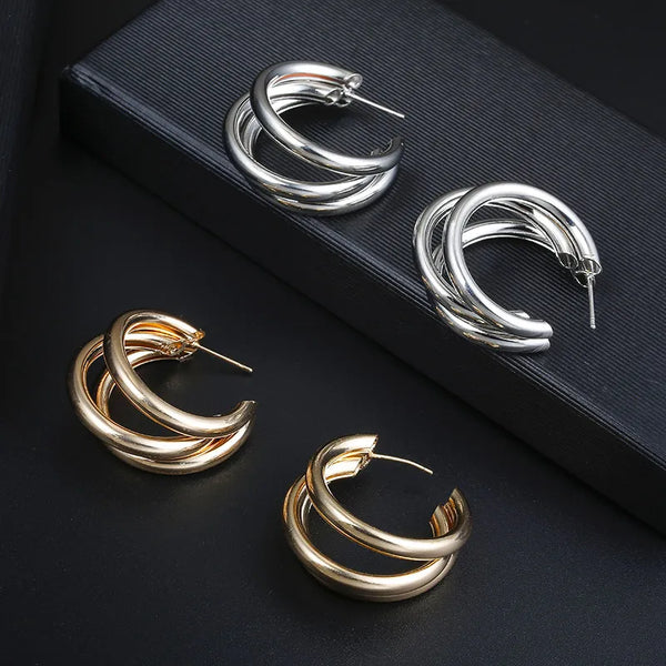 Stainless Steel Gold Silver Color Letter C Shaped Stud Earrings For Women