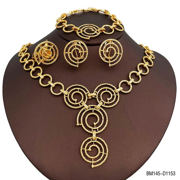 Luxury Round Necklace For Women Jewelry Set  African Two Tone Earrings Ring