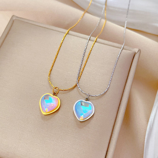 Gold Plated Romantic Aurora Gradient Heart Pendant Neckalce For Women