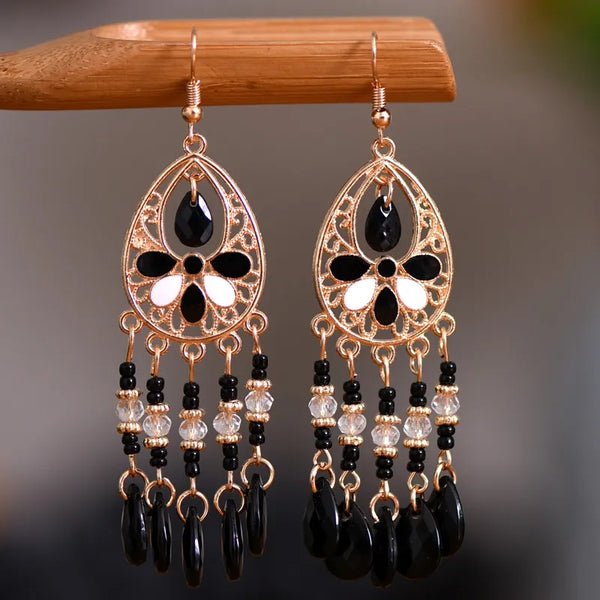 Bohemian Black Texture Water Drop Earrings for Women