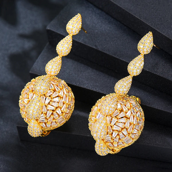 Luxury Big Gold Drop Earrings Trendy Cubic Zircon Indian Earrings for women