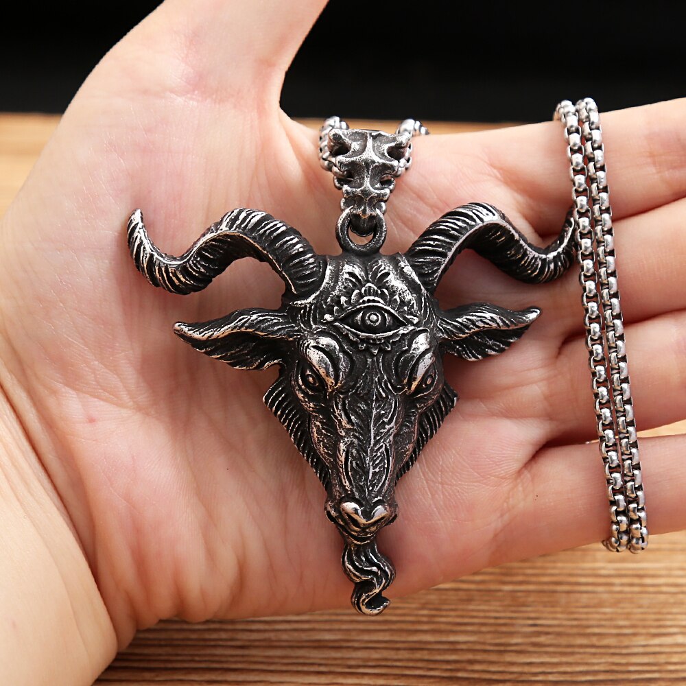 Gothic Vintage Mens Viking Lucifer Satan Bull's Head Pendant Necklace