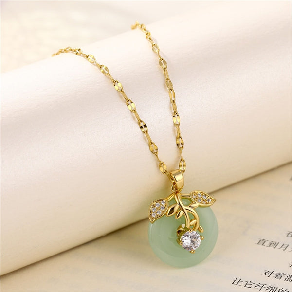 Gold Color Hetian Jade Pendant Water Drop  Chain Necklace for Women