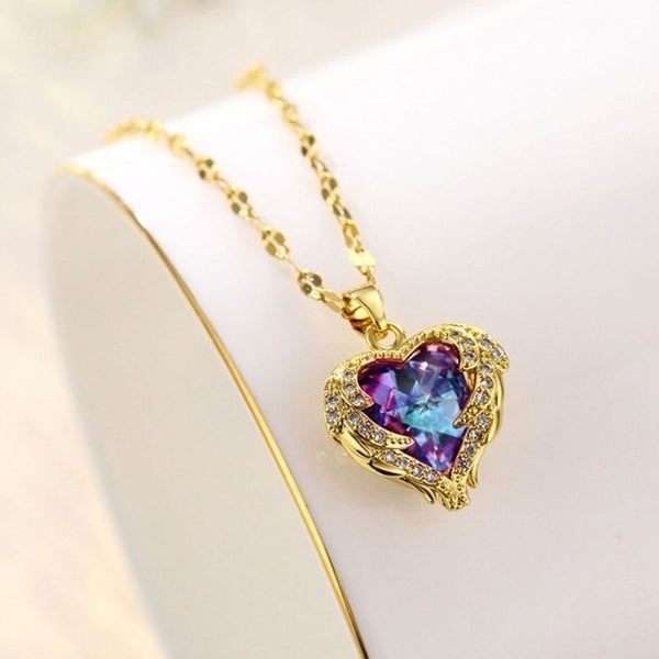 Gold Color Beautiful Love Heart Amethyst Pendant Shiny Temperament Gift Women