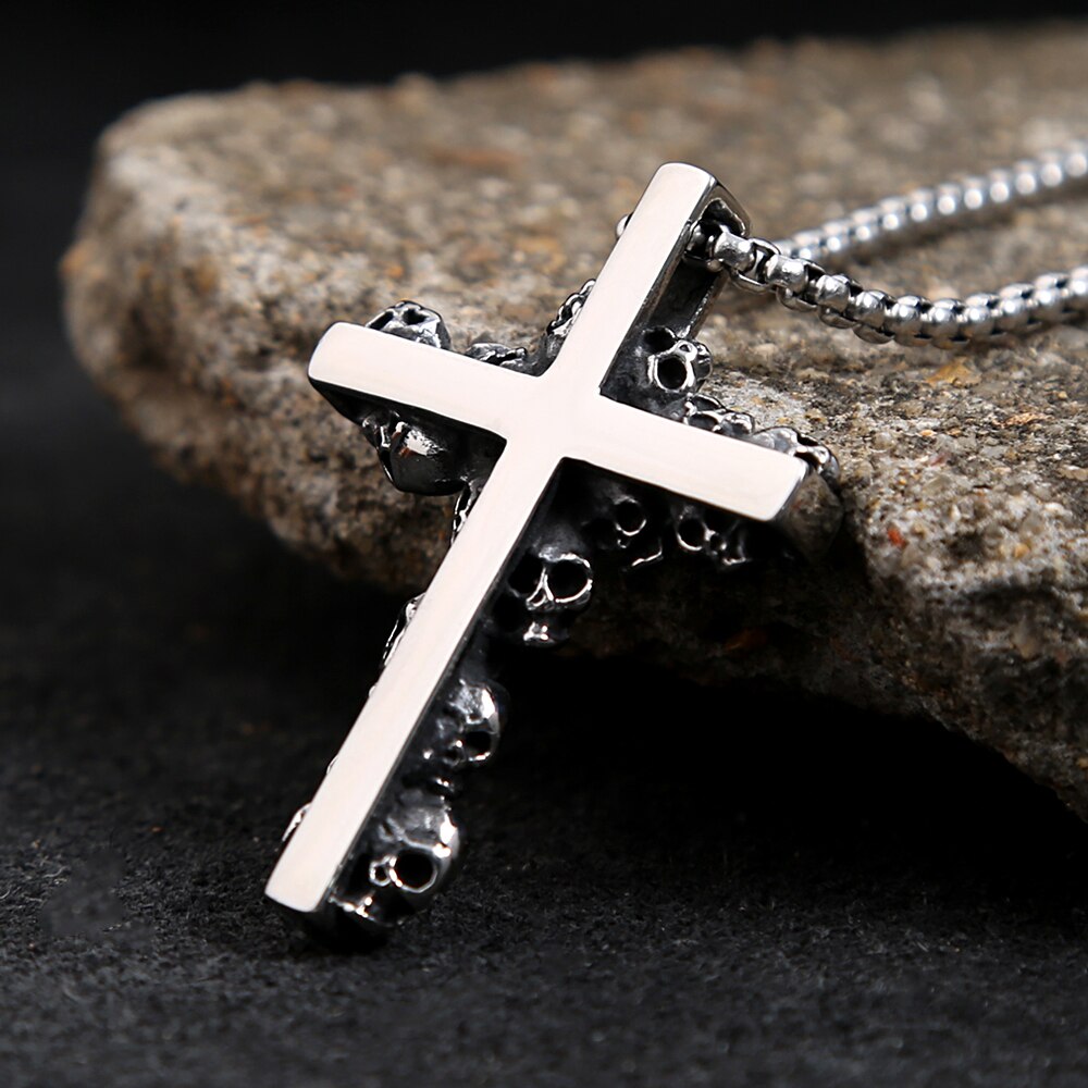 Gothic Men's Vintage Stainless Steel Cross Pendant Necklace