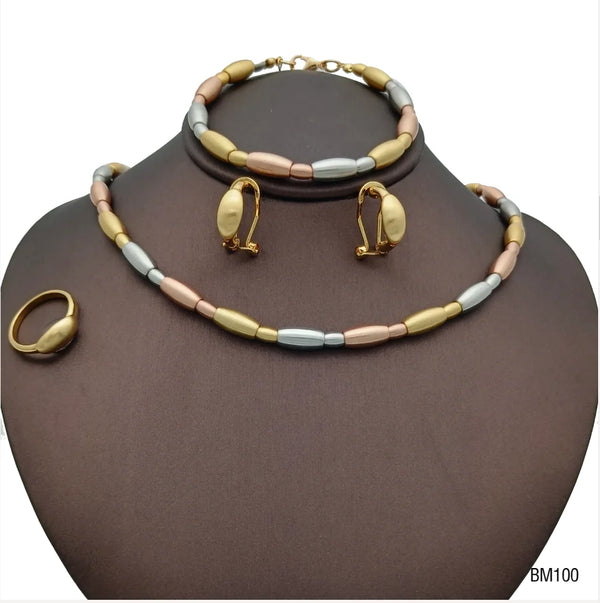 Nigerian Wedding 18k Gold Color Necklace and Hoop Earrings