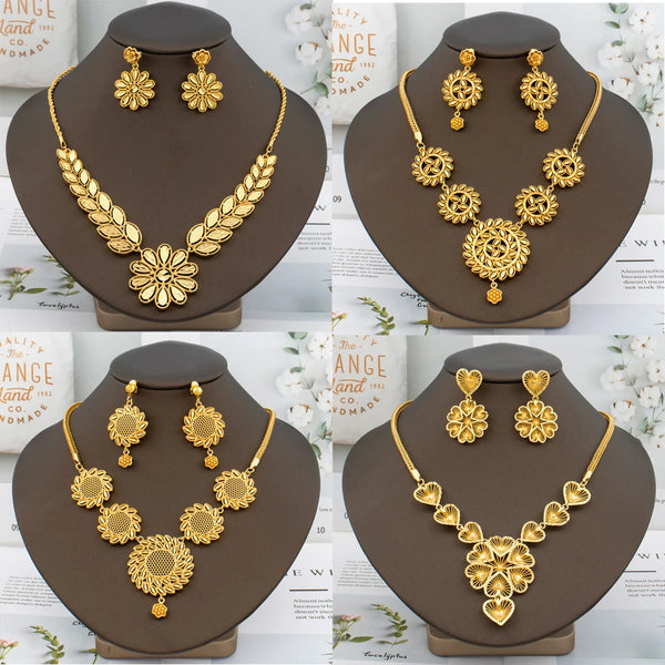 New Italy Gold Plated Necklace Earrings Jewelry Set for Women