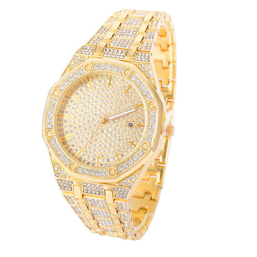 CZ  Iced Out Diamond Watch Quartz Gold HIP HOP Watches