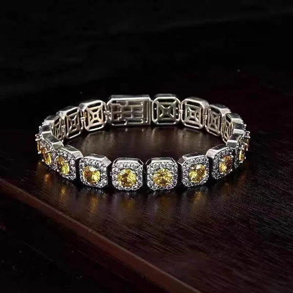 Silver Color INS Men's Bracelet Fashion Yellow Diamond Bracelet Rock Sugar Men's