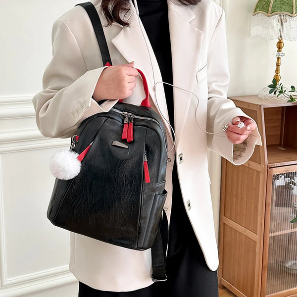 Women's Soft Leather Backpack Retro Solid Fashion Shoulder Bag