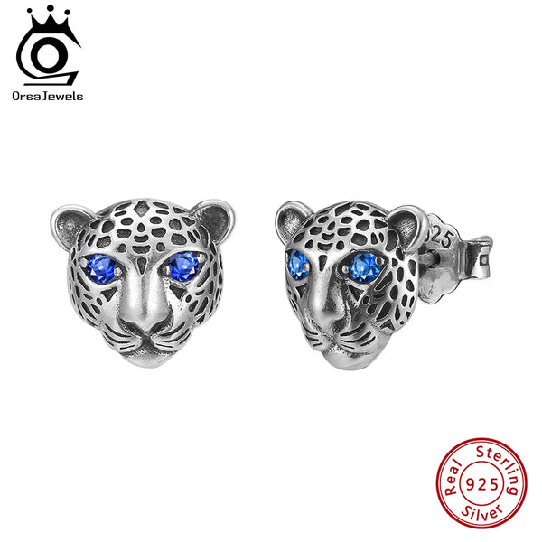 Oxidized Silver Fierce Lopard Stud Earrings