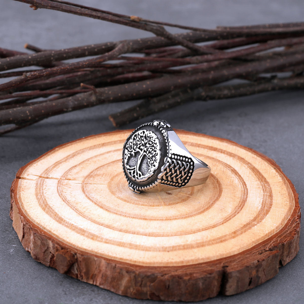 316L Stainless Steel Viking Tree of Life Yggdrasil Ring for Men