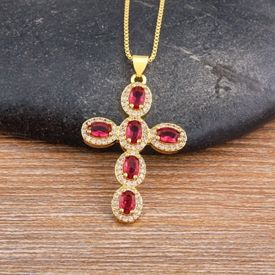 New Arrival 5 Colors Cross Pendant Necklace Women Men Link Chain