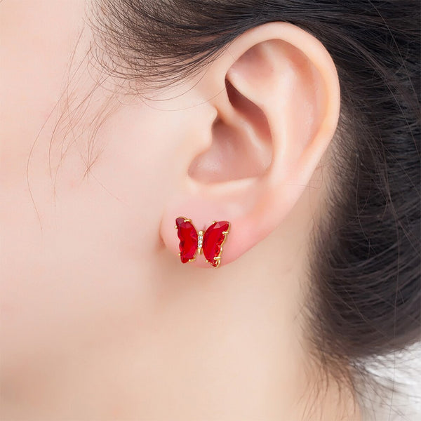 New Fashion 8 Colors Exquisite Lovely Butterfly Transparent Crystal Zirconia Stud Earrings