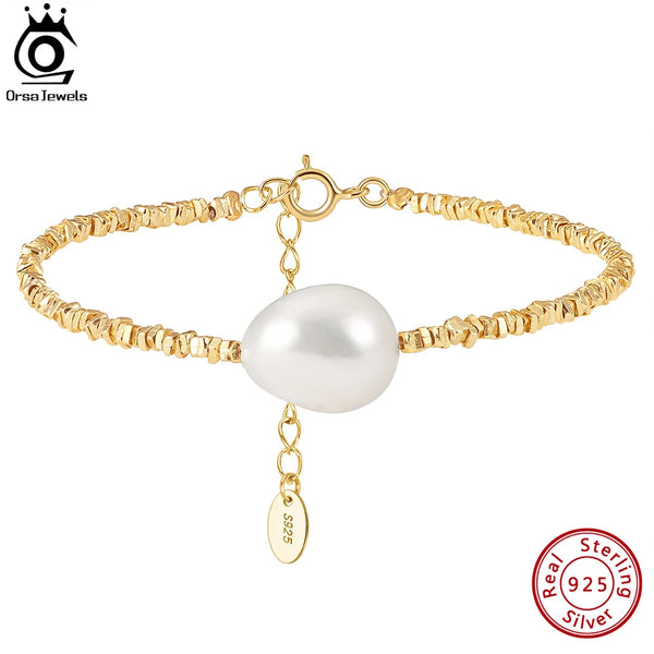 Gold 925 Sterling Silver Nugget Chain Bracelet