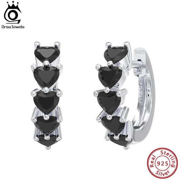 925 Sterling Silver Stackable CZ Ear Buckles Heart to Heart Hoop Earrings for Women