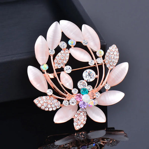 Charm Blue Pink Opal Flower Wreath Umbrella Peacock Shaped Brooch Pin Women