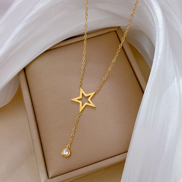 Gold Plated Lonfg Tassel Star Temperament Long Pendant Necklace For Women