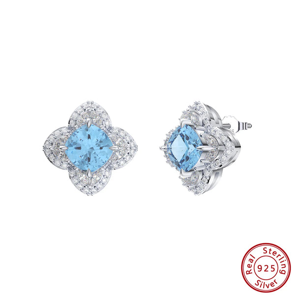 Created Aquamarine Sparkling Earrings 925 Sterling Silver Zirconia Stud Earrings