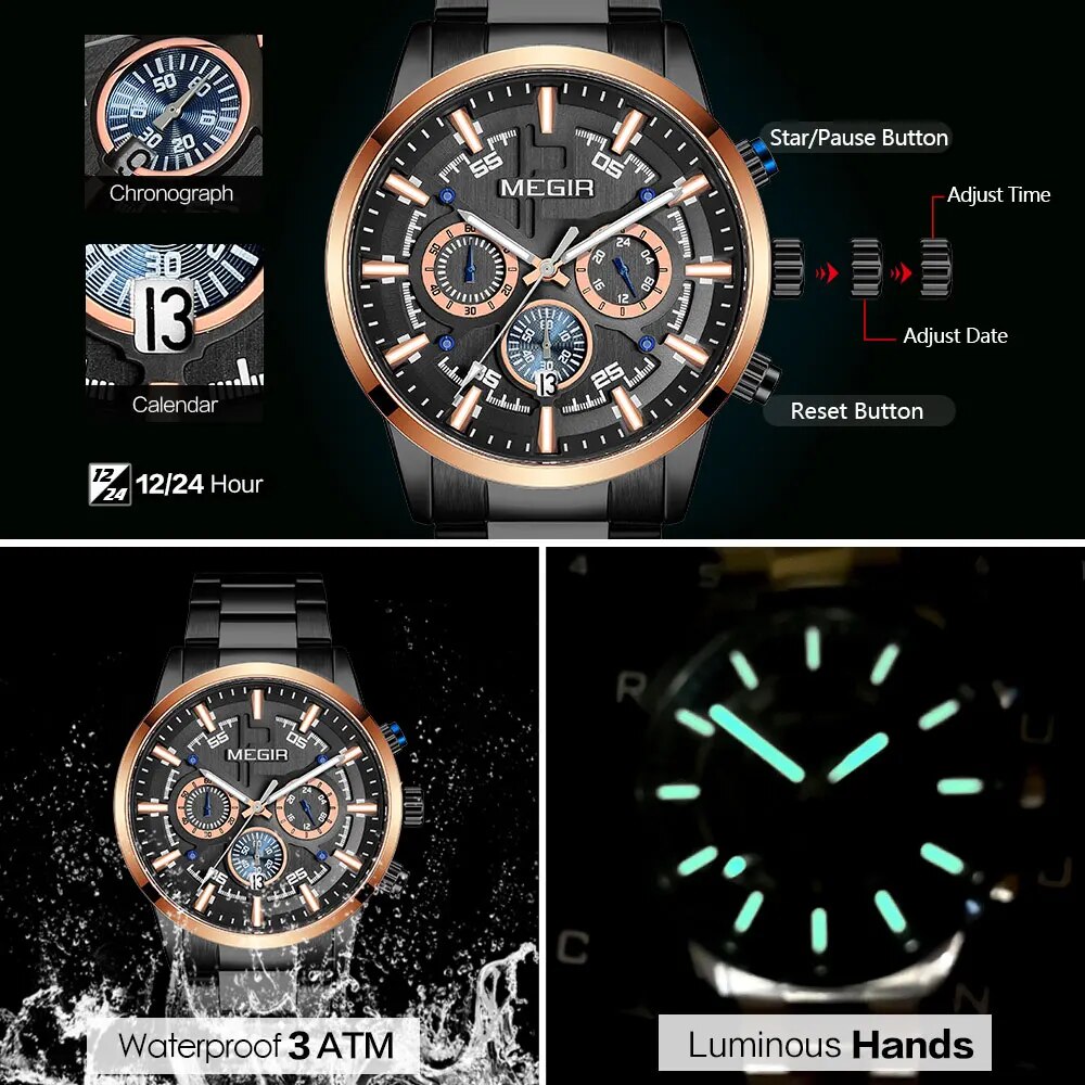 Formal Dress Watch Men Luminous Chronograph Quartz Wristwatch