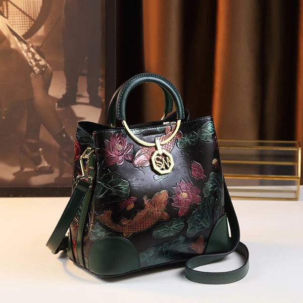 Elegant National Style Women Shoulder Bags Cross Body Flower Pattern Bucket