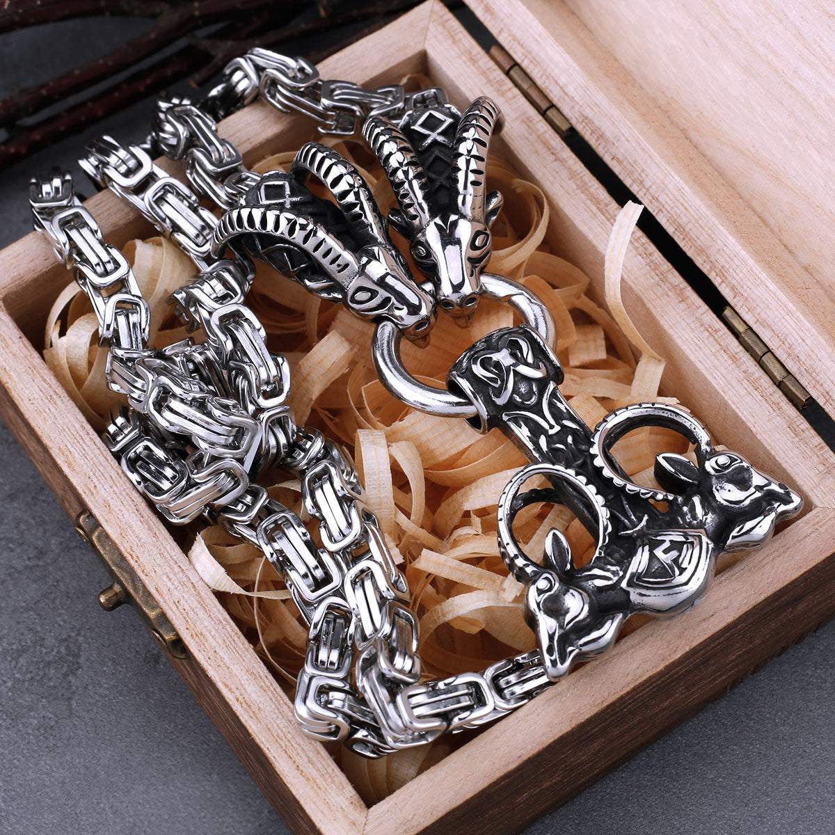 Stainless Steel Viking Thor Hammer Anchor Pendant Ram Rune Necklace Men's